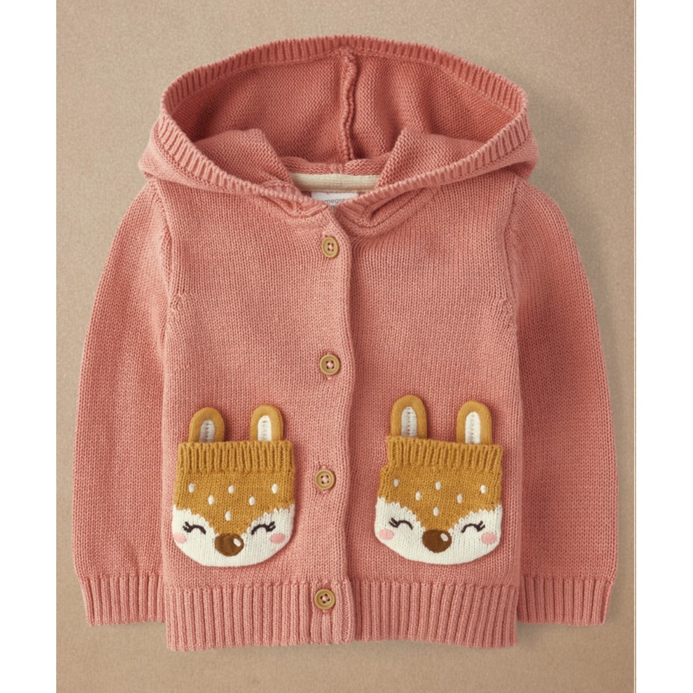 Girls Pink Crochet Deer Hoodie Sweater - Homegrown By Gymboree 12-18 M